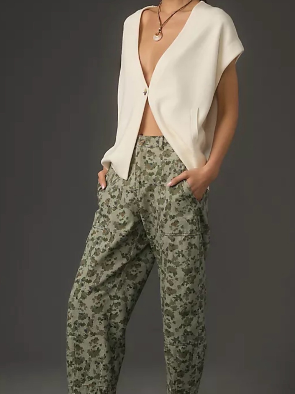 Anthropologie The Camden Utility Barrel Trousers Olive CamoCargo Sz 4P -NWOT